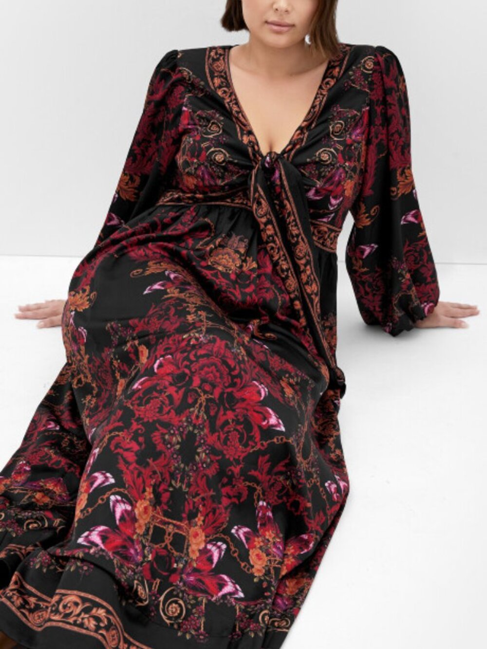 City Chic Ivanna Ruby Maxi Dress Puff Sleeve Cutout V Neck Size 16 NWT - Picture 4 of 4